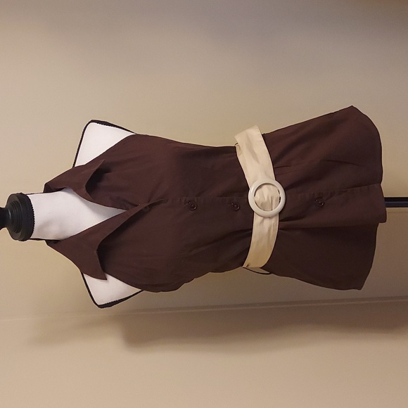 Cream and Brown Blouse Elegant Top - Picture 1 of 4